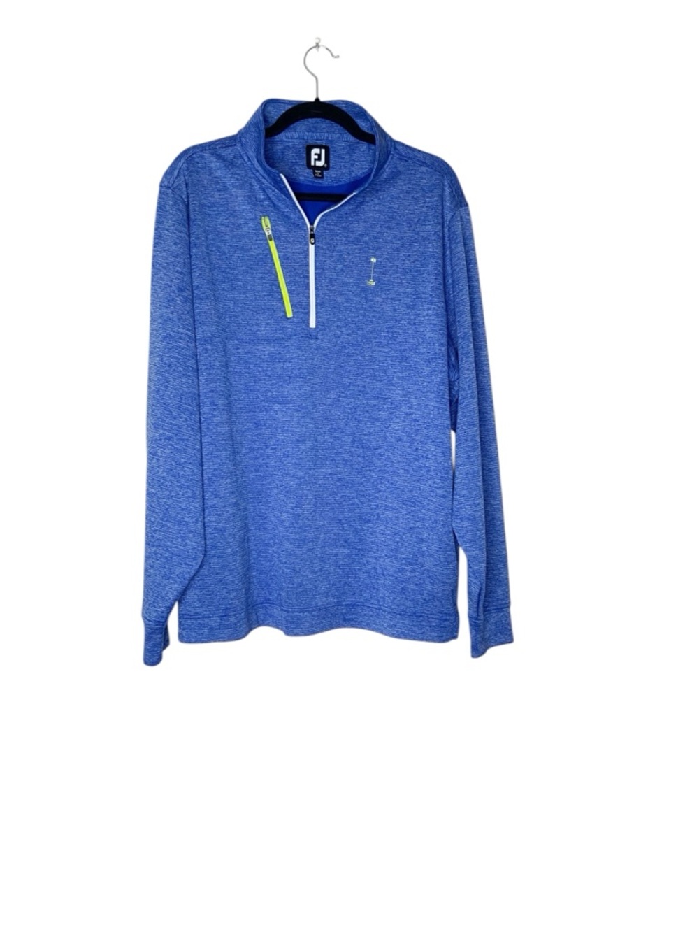 FootJoy Blue Heather Quarter-Zip Pullover with Neon Lime Zip